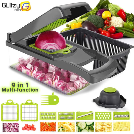 Multifunctional Vegetable Chopper & Grater — Manual Cutter, Mandoline & Colander