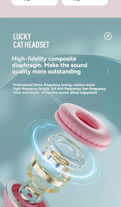 RGB Cat Wireless Headphones for Girls & Boys — Gift Headset with Mic, Stereo Music & Gaming