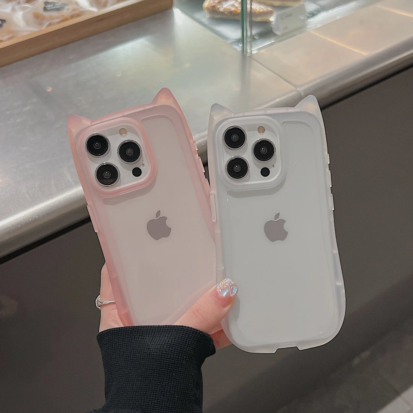 Cat Ear Soft Silicone Case for iPhone 16, 15, 14, 13, 12, 11, Pro Max Plus — Matte, Clear, Shockproof