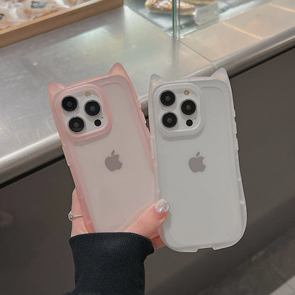 Cat Ear Soft Silicone Case for iPhone 16, 15, 14, 13, 12, 11, Pro Max Plus — Matte, Clear, Shockproof