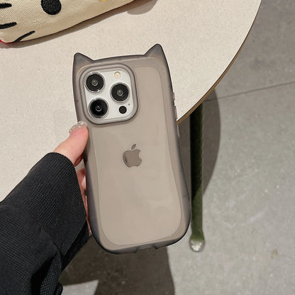 Cat Ear Soft Silicone Case for iPhone 16, 15, 14, 13, 12, 11, Pro Max Plus — Matte, Clear, Shockproof