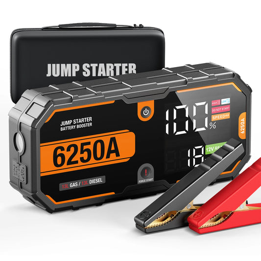 Portable Car Jump Starter 6250A 12V, External Battery, 12V Car Battery Charger, Start Device for 10.0L Gasoline / 6.5L Diesel Engines