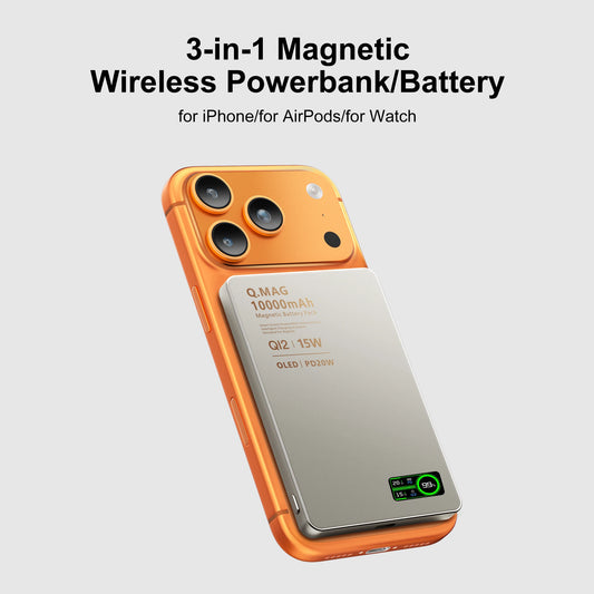 Portable Magnetic Power Bank QI 2.1 with Wireless Fast Charging for iPhone 12-17 Pro, Watch, AirPods, 5000/10000mAh