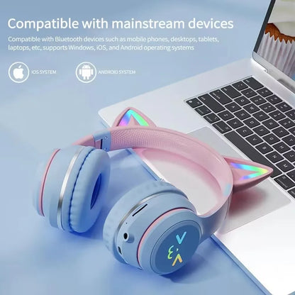 RGB Cat Wireless Headphones for Girls & Boys — Gift Headset with Mic, Stereo Music & Gaming