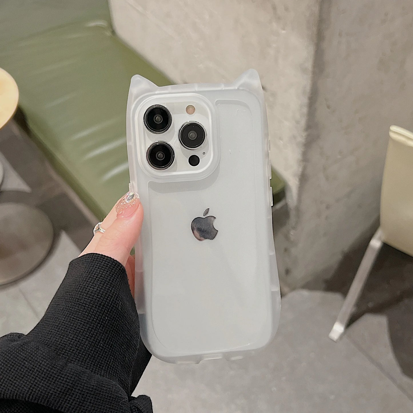 Cat Ear Soft Silicone Case for iPhone 16, 15, 14, 13, 12, 11, Pro Max Plus — Matte, Clear, Shockproof