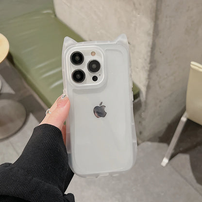 Cat Ear Soft Silicone Case for iPhone 16, 15, 14, 13, 12, 11, Pro Max Plus — Matte, Clear, Shockproof