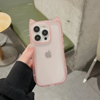 Cat Ear Soft Silicone Case for iPhone 16, 15, 14, 13, 12, 11, Pro Max Plus — Matte, Clear, Shockproof
