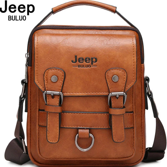 JEEP BULUO Men's Leather Crossbody Bag — Large Capacity Business Shoulder Bag